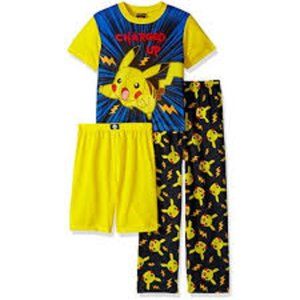 Pokemon 3 Piece Pikachu Shirt Shorts Pants Pajamas Set